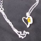 Heart pendant yellow stone clear rhinestones silver tone setting modern necklace Heart pendant yellow stone clear rhinestones silver tone setting modern necklace