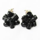 West Germany black bead clip earrings brass back vintage