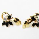Black rhinestone clear center earrings gold tone settng studs Black rhinestone clear center earrings gold tone settng studs