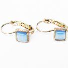 Blue stone earrings pierced lever back silver tone Blue stone earrings pierced lever back silver tone