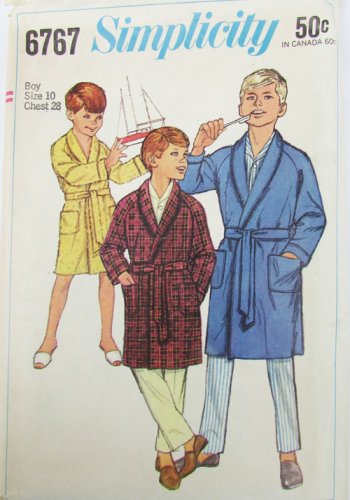 Simplicity 6767 boys robe size 10 pattern vintage 1966