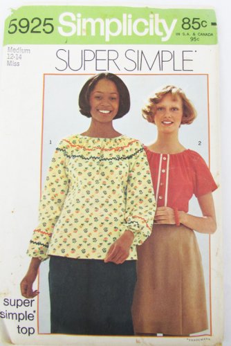 Simplicity 5925 misses peasant type blouse size 12 14 Medium from 1973