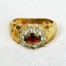 Ring red pronged stone wih rhinestones large size 9 1/2 wide gold tone band