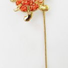 Turtle lapel stick pin orange coral stones gold tone setting jewelry Turtle lapel stick pin orange coral stones gold tone setting jewelry