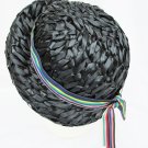 Herbert Bernard vintage navy straw dress hat multi colored band trim