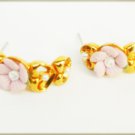 Avon earrings pink china rose faux pearls in hearts gold tone curved studs Avon earrings pink china rose faux pearls in hearts gold tone curved studs