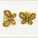 Avon butterfly rhinestone earrings antique gold tone pieced ears