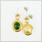 Avon earrings green oval center gold tone  pierced ears jewelry