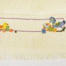 Finished cross stitch baby bib light beige duck horse motif never used