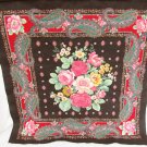 Concord fabric pillow top or quilt block black with large pink cabbage roses Concord fabric pillow top or quilt block black with large pink cabbage roses