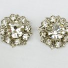 Vintage clip earrings pronged rhinestone flowers 7/8 inch