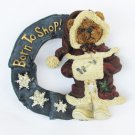 Boyd Bearswear pin Born to Shop Santa bear in wreath Boyd Bearswear pin Born to Shop Santa bear in wreath