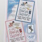 Special delivery baby birth sampler cross stitch pattern with metal stork charm