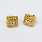 Avon small stud square earrings center blue rhinestone gold tone Avon small stud square earrings center blue rhinestone gold tone