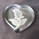 L.E. Smith crystal paperweight rosebud rose heart shaped with sticker paper weight L.E. Smith crystal paperweight rosebud rose heart shaped with sticker paper weight