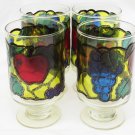 4 Libbey fruit design stained glass footed goblets water glasses apples grapes