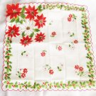 Vintage Christmas handkerchief red poinsettias all cotton Philiippines