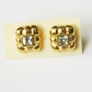 Avon square earrings center rhinestone 3/8" small studs gold tone hatched Avon square earrings center rhinestone 3/8" small studs gold tone hatched