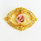 Avon Victorian rose collection pin pink china rose oval gold tone setting Avon Victorian rose collection pin pink china rose oval gold tone setting