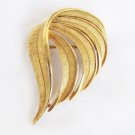 Trifari pin gold tone leaf burnished tooled surface marked