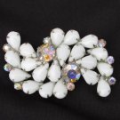 Vintage white pronged stones & iridescent rhinestones pin silver tone setting Vintage white pronged stones & iridescent rhinestones pin silver tone setting