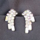 Rhinestone iridescent clip earrings crescent silver tone setting very nice Rhinestone iridescent clip earrings crescent silver tone setting very nice
