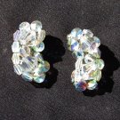 Crystal beads crescent shaped clip earrings vintage unmarked