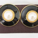 Premier USA earrings black with center faux pearl clip on never used