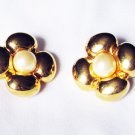 Premier Design clip earrings gold tone with center pearl flower shape Premier Design clip earrings gold tone with center pearl flower shape