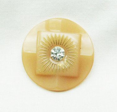Celluloid button rhinestone center unusual design shank style 1 3/8"