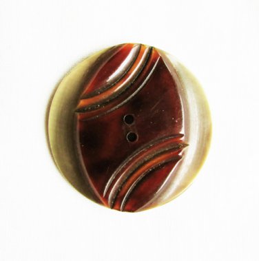 Tortoise shell insert in green celluloid button vinage 1 1/2" diameter