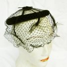 Open crown black velvet hat illusion net veil style ribbon feather trim Open crown black velvet hat illusion net veil style ribbon feather trim