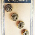 Costumakers 4 metal gold shank buttons vintage on card Costumakers 4 metal gold shank buttons vintage on card