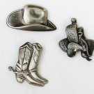 3 Cowboy Western button covers hat boots saddle metal pewter look 3 Cowboy Western button covers hat boots saddle metal pewter look