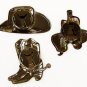 3 Cowboy Western button covers hat boots saddle metal pewter look