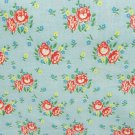 Blue fabric red yellow flowers vintage cotton 48 x 40" quilting Blue fabric red yellow flowers vintage cotton 48 x 40" quilting