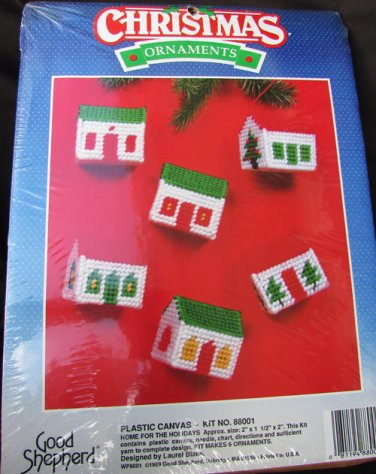 Christmas Plastic canvas needlepoint kit 6 house ornaments Good Shepherd sealed