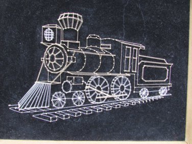 Completed metallic string art train engine No. 9 size 18x20" on velvet