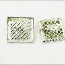 Sarah Coventry clip earrings silver tone squares diagonal lines