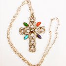 Avon Romanesque cross necklace colored plastic stones retro 1976 marked jewelry