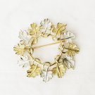 Sarah Coventry gold & silver tone leaves circle pin 2" diameter leaf design