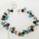 Jones New York funky beaded necklace blue silver smoky pear shaped beads 17" Jones New York funky beaded necklace blue silver smoky pear shaped beads 17"