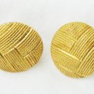 Monet button earrings gold tone tooled herringbone pattern round 3/4"