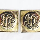 Coro square clip earrings gold tone central round area inscribed