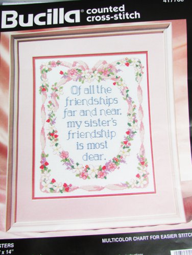 Bucilla cross stitch pattern Sisters includes directions and Aida cloth no thread