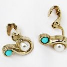 Avon clip earrings small faux turquoise & pearl S design