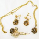 Avon sterling rose set necklace clip earrings pin vintage jewelry Avon sterling rose set necklace clip earrings pin vintage jewelry