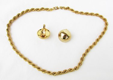 Monet chain choker necklace & button clip earrings gold tone set
