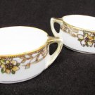 2 Nippon open salt cellars moriage edge gold gild side handles set of 2