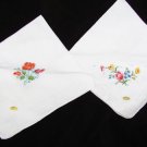 2 Swiss pettipoint embroidered handkerchiefs roses and flowers white cotton Petti Point